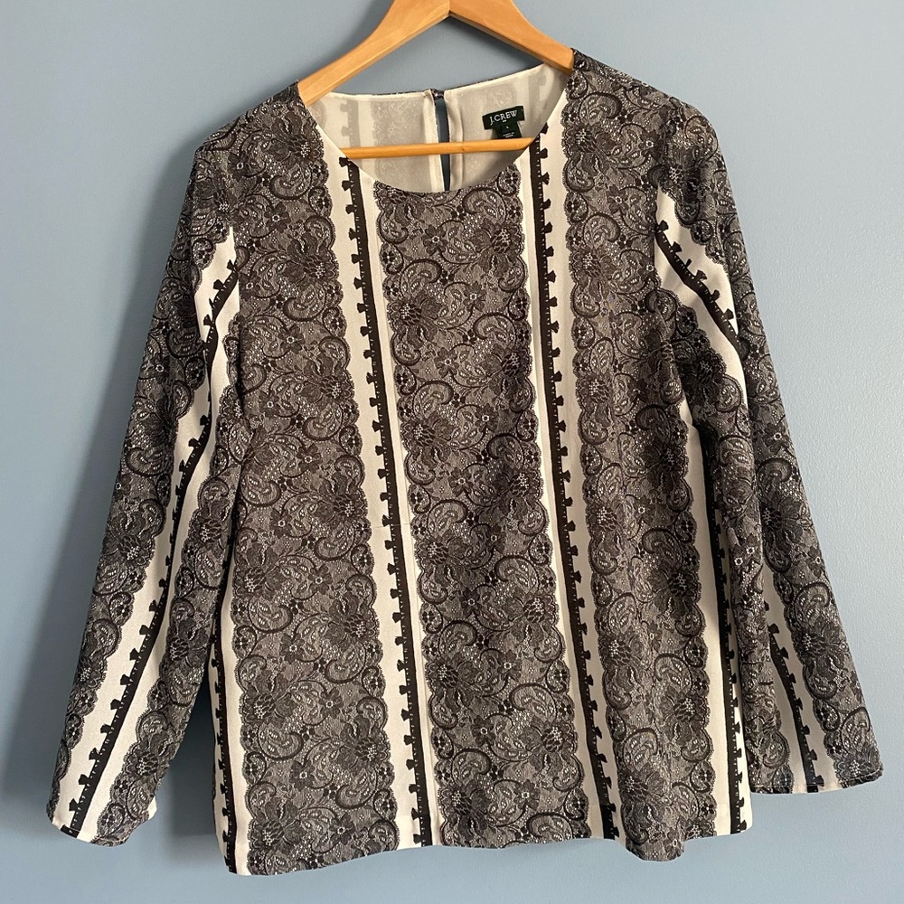 J. Crew Black and White lace Patterned Women's Top